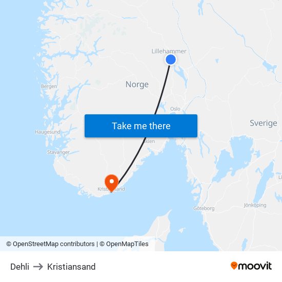 Dehli to Kristiansand map