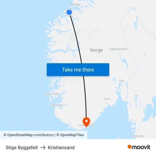Stige Byggefelt to Kristiansand map