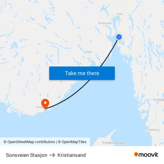 Sonsveien Stasjon to Kristiansand map