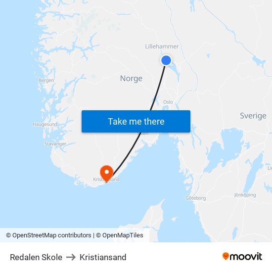 Redalen Skole Snertingdalsvegen to Kristiansand map