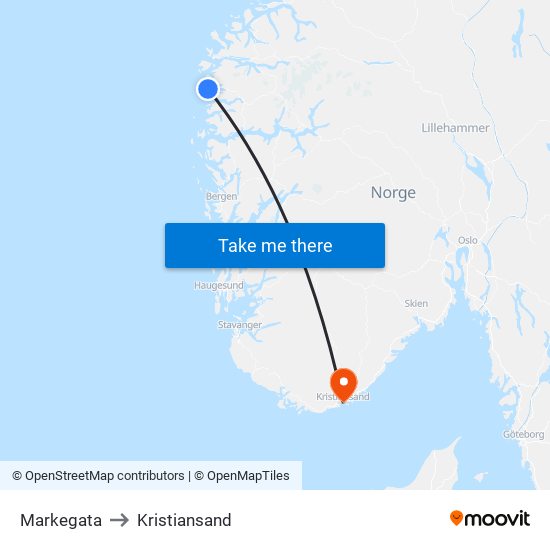 Markegata to Kristiansand map