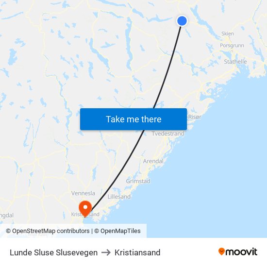 Lunde Sluse Slusevegen to Kristiansand map
