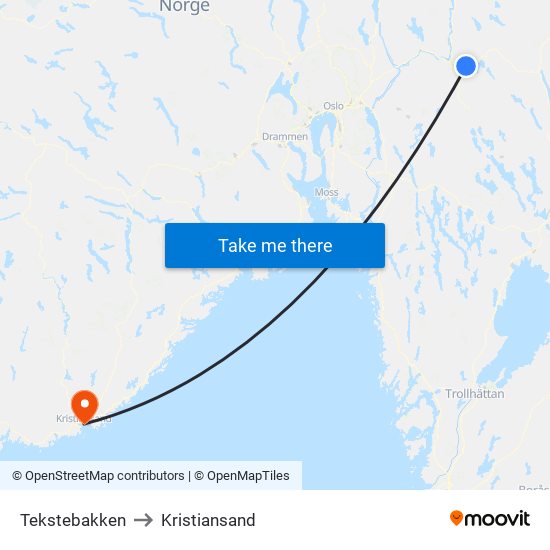 Tekstebakken to Kristiansand map