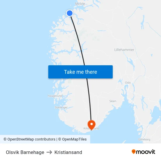 Olsvik Barnehage to Kristiansand map