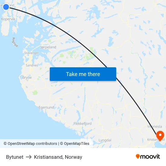 Bytunet to Kristiansand, Norway map