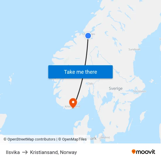 Ilsvika to Kristiansand, Norway map