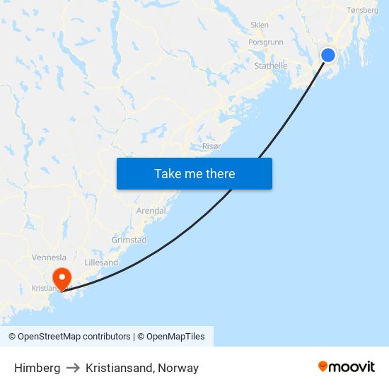 Himberg to Kristiansand, Norway map