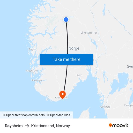 Røysheim to Kristiansand, Norway map