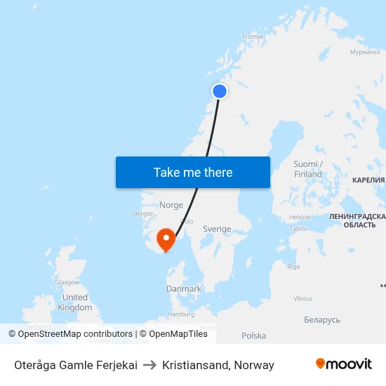 Oteråga Gamle Ferjekai to Kristiansand, Norway map