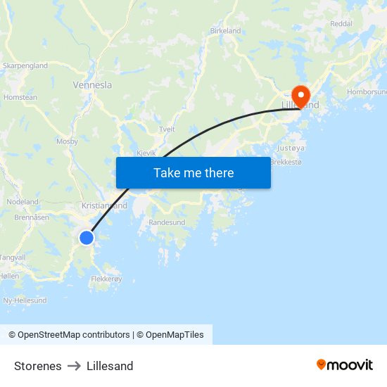 Storenes to Lillesand map