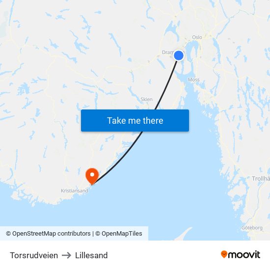 Torsrudveien to Lillesand map