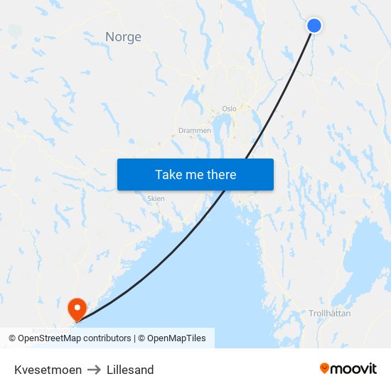 Kvesetmoen to Lillesand map