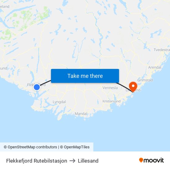 Flekkefjord Rutebilstasjon to Lillesand map