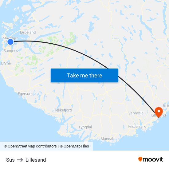Sus to Lillesand map