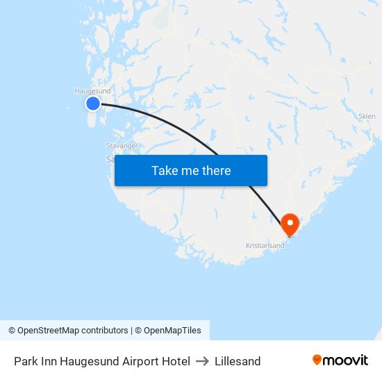 Park Inn Haugesund Airport Hotel to Lillesand map