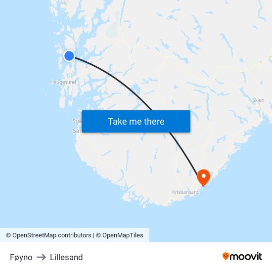 Føyno to Lillesand map