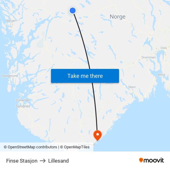 Finse Stasjon to Lillesand map