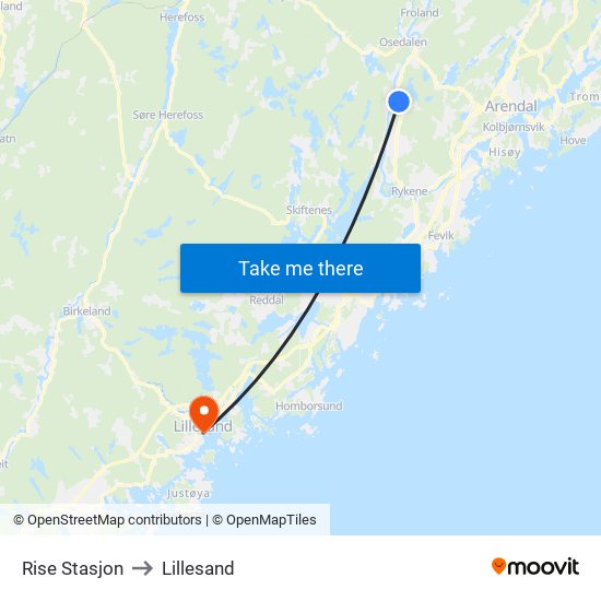 Rise Stasjon to Lillesand map
