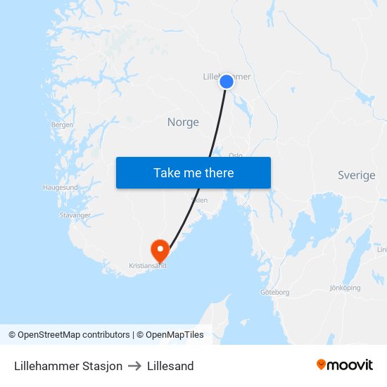 Lillehammer Stasjon to Lillesand map