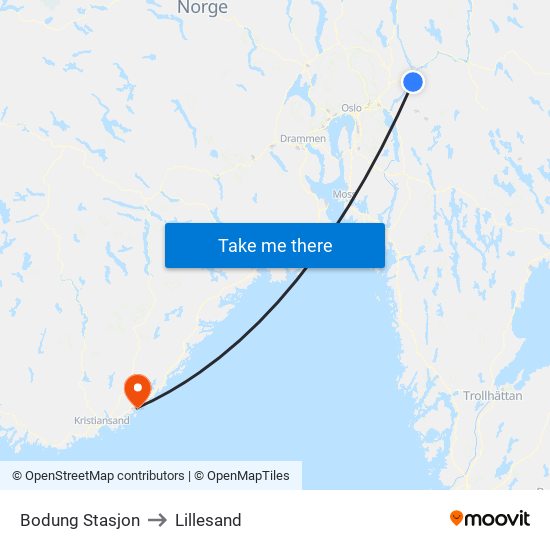 Bodung Stasjon to Lillesand map