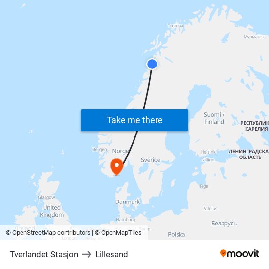 Tverlandet Stasjon to Lillesand map