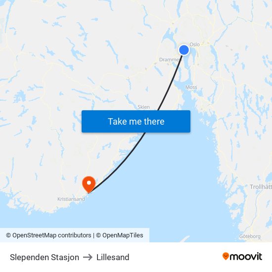 Slependen Stasjon to Lillesand map