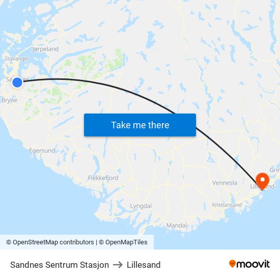 Sandnes Sentrum Stasjon to Lillesand map