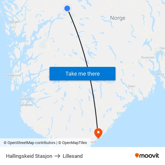 Hallingskeid Stasjon to Lillesand map