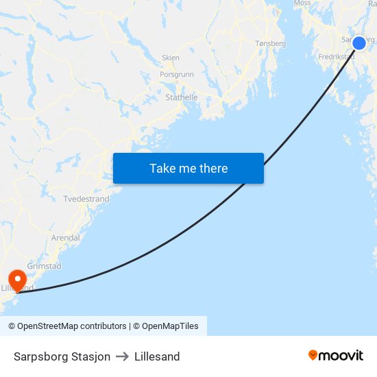 Sarpsborg Stasjon to Lillesand map