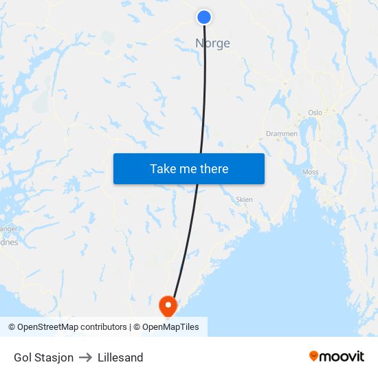 Gol Stasjon to Lillesand map
