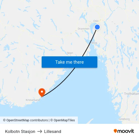 Kolbotn Stasjon to Lillesand map