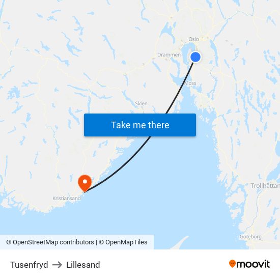 Tusenfryd to Lillesand map