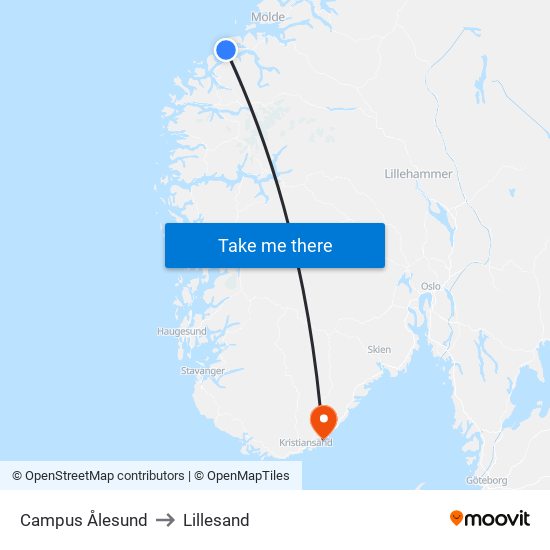 Campus Ålesund to Lillesand map