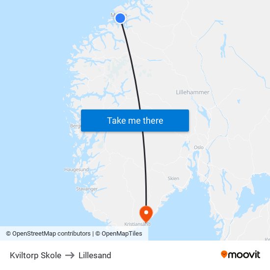 Kviltorp Skole to Lillesand map