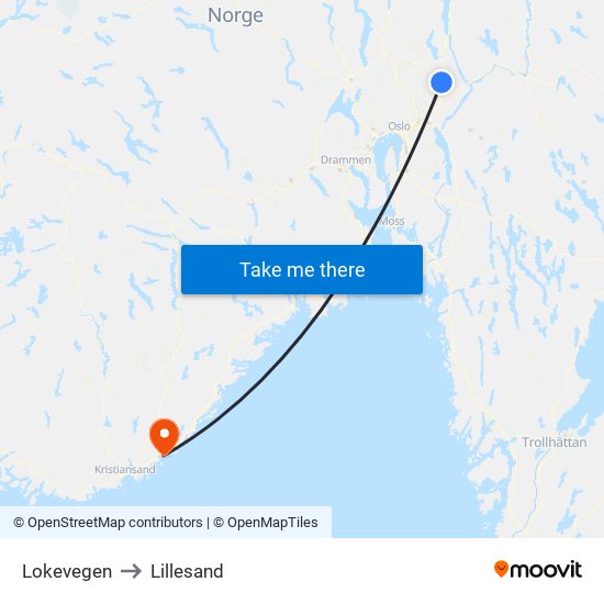 Lokevegen to Lillesand map