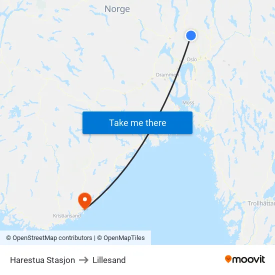 Harestua Stasjon to Lillesand map