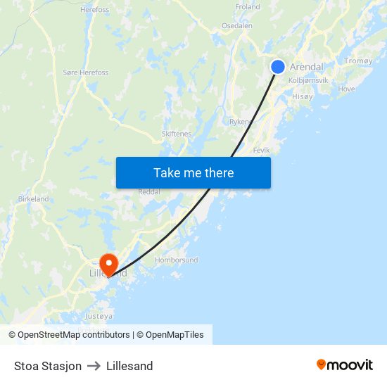 Stoa Stasjon to Lillesand map