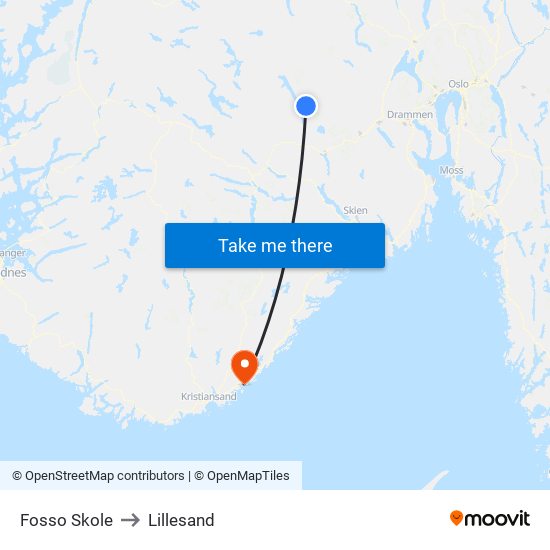 Fosso Skole to Lillesand map