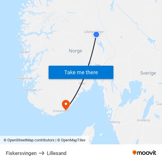 Fiskersvingen to Lillesand map