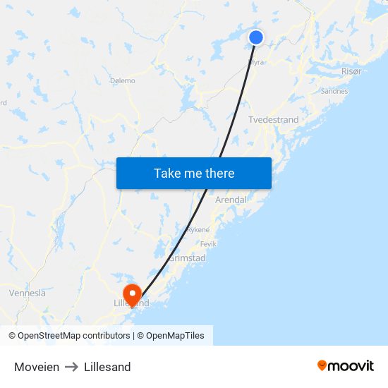 Moveien to Lillesand map