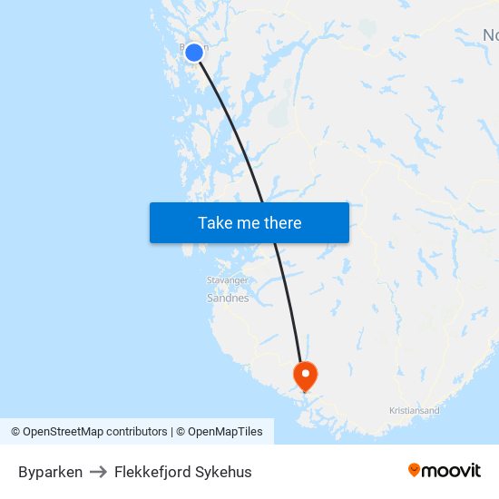 Byparken to Flekkefjord Sykehus map