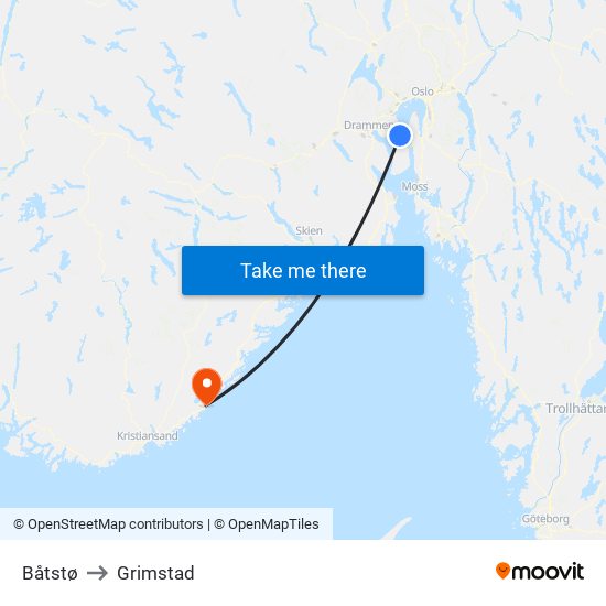 Båtstø to Grimstad map