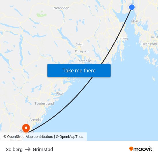 Solberg to Grimstad map