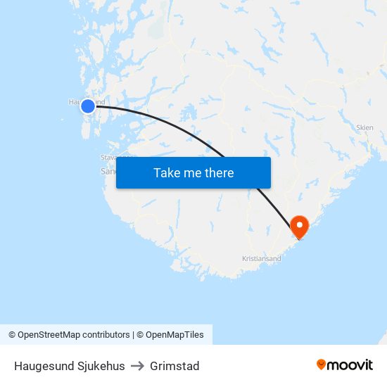 Haugesund Sjukehus to Grimstad map