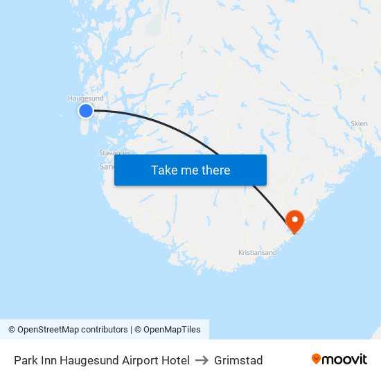 Park Inn Haugesund Airport Hotel to Grimstad map