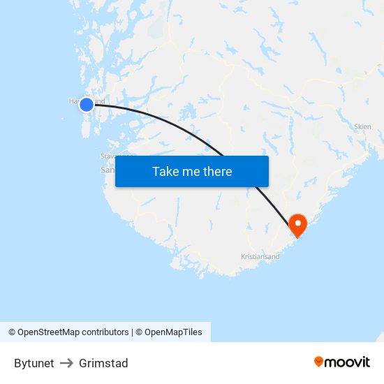 Bytunet to Grimstad map