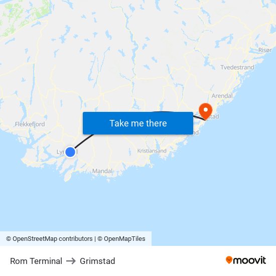 Rom Terminal to Grimstad map