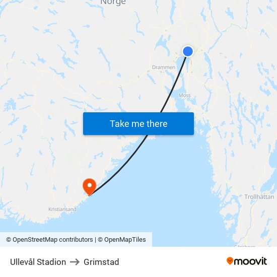 Ullevål Stadion to Grimstad map