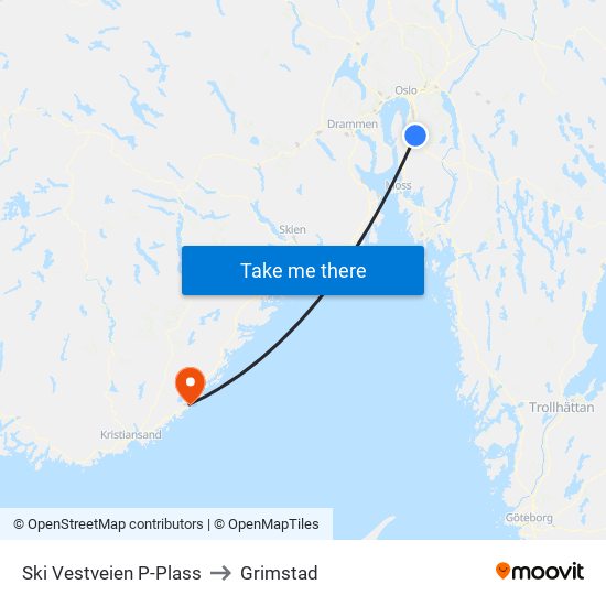 Ski Vestveien P-Plass to Grimstad map