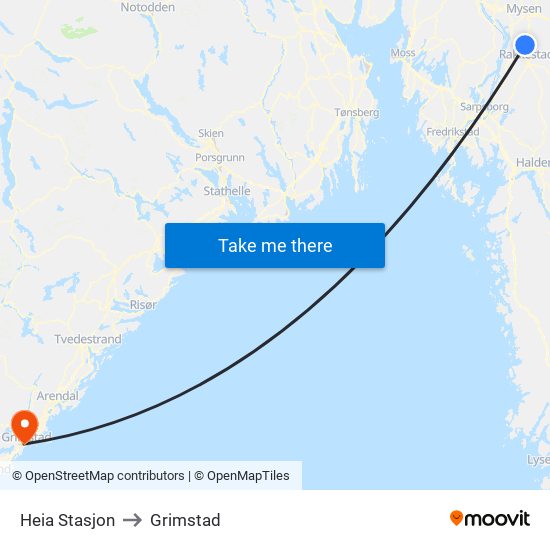 Heia Stasjon to Grimstad map